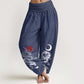 Pure Cotton Dragon Sun Moon Pattern Women's Elastic Waist Harem Pants