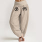 Solid Color Pure Cotton Lotus Om Symbol Pattern Women's Elastic Waist Harem Pants