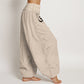 Solid Color Pure Cotton Lotus Om Symbol Pattern Women's Elastic Waist Harem Pants