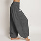 Solid Color Pure Cotton Lotus Om Symbol Pattern Women's Elastic Waist Harem Pants