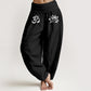 Solid Color Pure Cotton Lotus Om Symbol Pattern Women's Elastic Waist Harem Pants