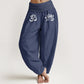 Solid Color Pure Cotton Lotus Om Symbol Pattern Women's Elastic Waist Harem Pants