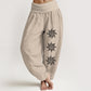 Solid Color Pure Cotton Sun Om Symbol Pattern Women's Elastic Waist Harem Pants