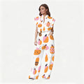 Women's Stand-Up Tie Zipper Thanksgiving Series Printed Scrub Set TS10237