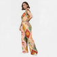 Women's Stand-Up Tie Zipper Thanksgiving Series Printed Scrub Set TS10239