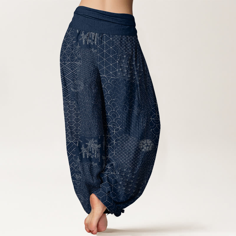 Geometric Pattern Women's Elastic Waist Harem Pure Cotton Printed Pants