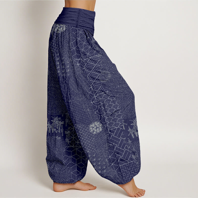 Geometric Pattern Women's Elastic Waist Harem Pure Cotton Printed Pants
