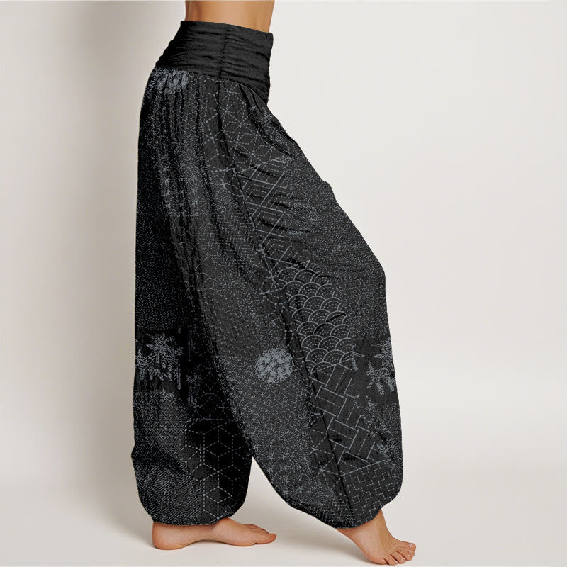 Geometric Pattern Women's Elastic Waist Harem Pure Cotton Printed Pants