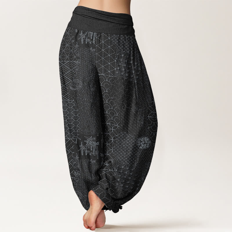 Geometric Pattern Women's Elastic Waist Harem Pure Cotton Printed Pants