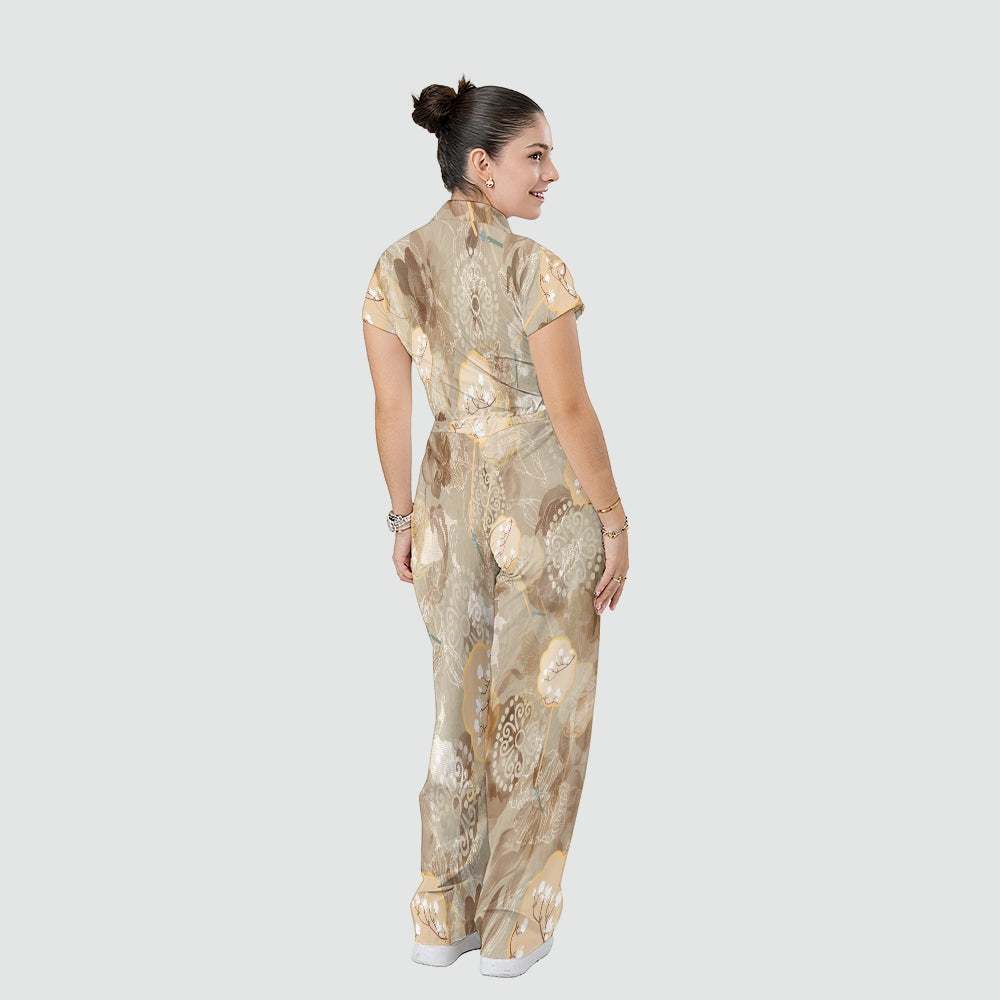 Women's Relaxed Fit Vintage Art Printed Scrub Jumpsuit CJ10271