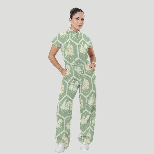 Women's Relaxed Fit Vintage Art Printed Scrub Jumpsuit CJ10272