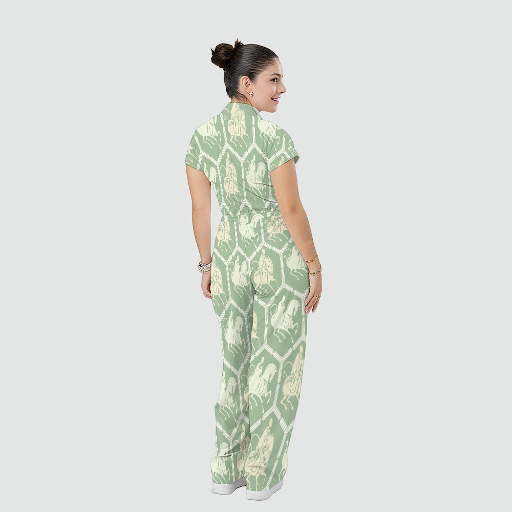 Women's Relaxed Fit Vintage Art Printed Scrub Jumpsuit CJ10272