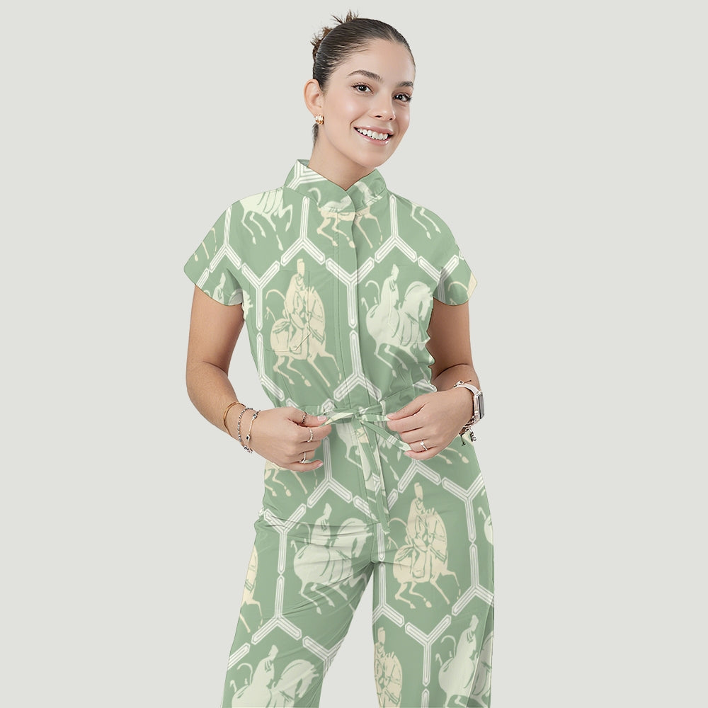 Women's Relaxed Fit Vintage Art Printed Scrub Jumpsuit CJ10272