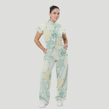 Women's Relaxed Fit Vintage Art Printed Scrub Jumpsuit CJ10273