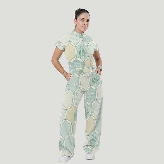 Women's Relaxed Fit Vintage Art Printed Scrub Jumpsuit CJ10273