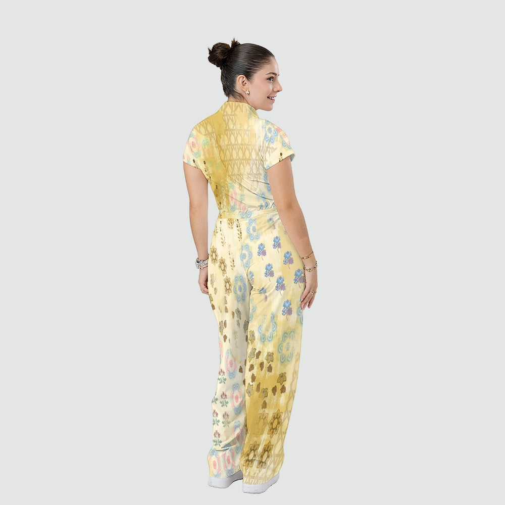Women's Relaxed Fit Vintage Art Printed Scrub Jumpsuit CJ10274
