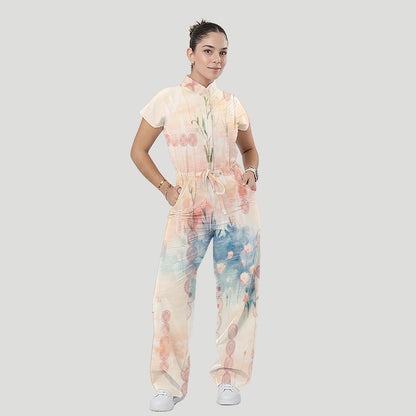 Women's Relaxed Fit Vintage Art Printed Scrub Jumpsuit CJ10277