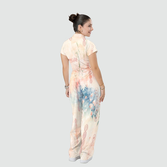 Women's Relaxed Fit Vintage Art Printed Scrub Jumpsuit CJ10277