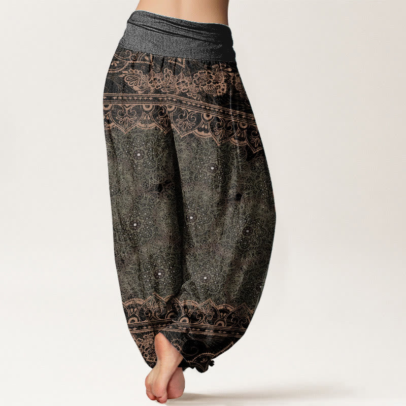 Pure Cotton Elegant Mandala Flowers Design Women's Elastic Waist Harem Pants