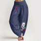 Dragon Cherry Blossoms Pattern Women's Elastic Waist Harem Cotton Pants