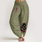 Dragon Cherry Blossoms Pattern Women's Elastic Waist Harem Cotton Pants