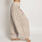 Dragon Cherry Blossoms Pattern Women's Elastic Waist Harem Cotton Pants