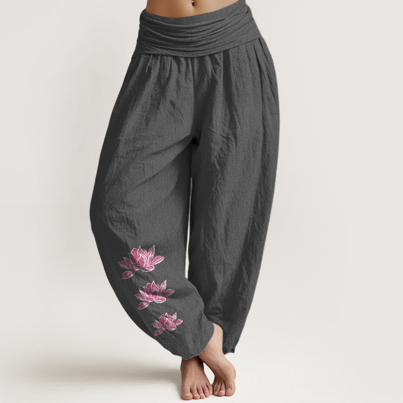 Casual Lotus Pattern Pure Cotton Women's Elastic Waist Harem Pants