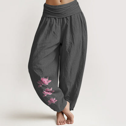 Casual Lotus Pattern Pure Cotton Women's Elastic Waist Harem Pants
