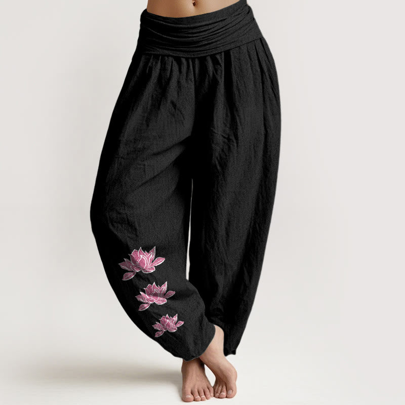 Casual Lotus Pattern Pure Cotton Women's Elastic Waist Harem Pants