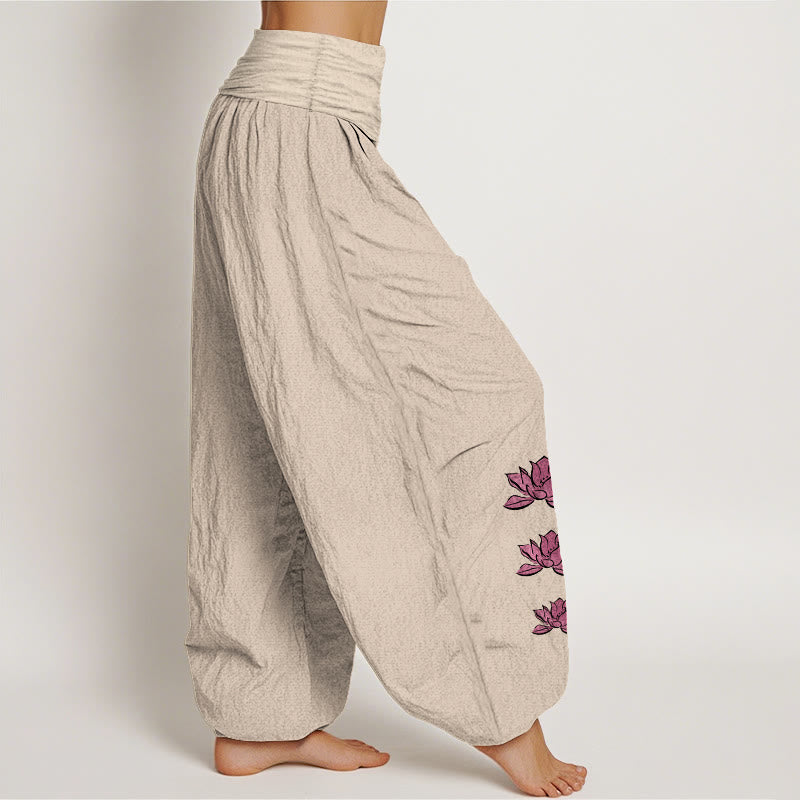 Casual Lotus Pattern Pure Cotton Women's Elastic Waist Harem Pants