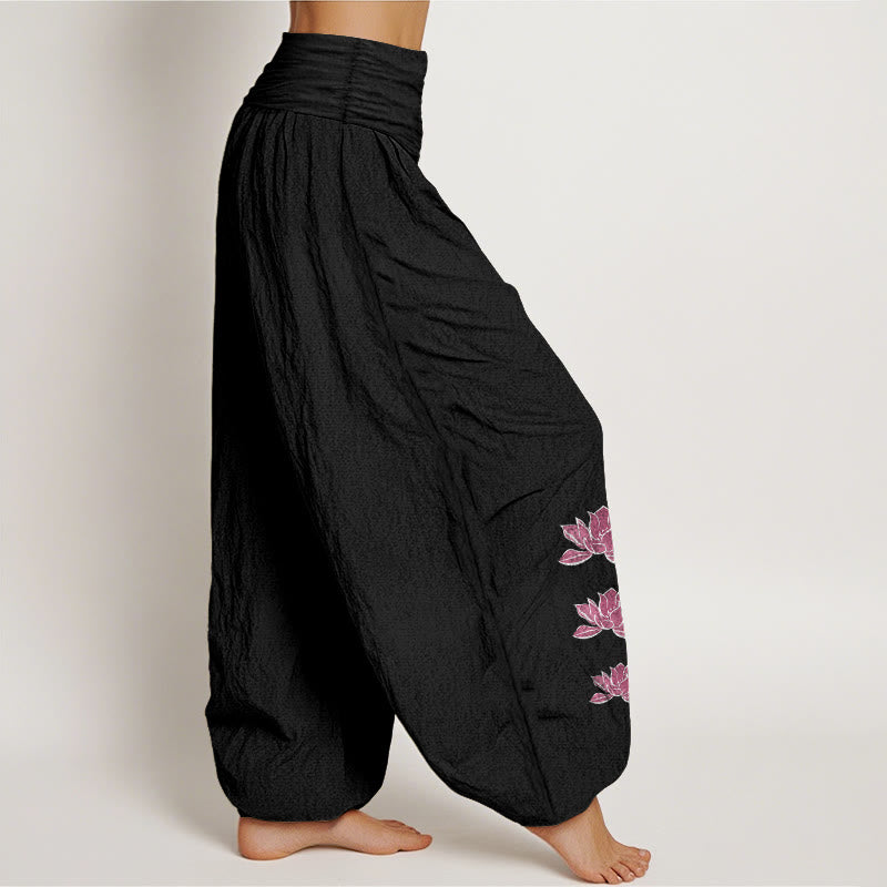 Casual Lotus Pattern Pure Cotton Women's Elastic Waist Harem Pants