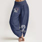 Dragon Yin Yang Waves Flower Pattern Pure Cotton Women's Elastic Waist Harem Pants