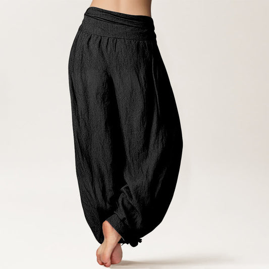 Dragon Yin Yang Waves Flower Pattern Pure Cotton Women's Elastic Waist Harem Pants