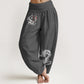 Dragon Yin Yang Waves Flower Pattern Pure Cotton Women's Elastic Waist Harem Pants