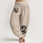Dragon Yin Yang Waves Flower Pattern Pure Cotton Women's Elastic Waist Harem Pants