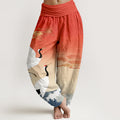 Pure Cotton Cranes Auspicious Clouds Ocean Women's Elastic Waist Harem Pants
