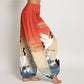 Pure Cotton Cranes Auspicious Clouds Ocean Women's Elastic Waist Harem Pants