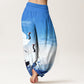 Pure Cotton Cranes Auspicious Clouds Ocean Women's Elastic Waist Harem Pants