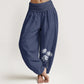 Casual Three Lotus Flowers Pattern Women's Elastic Waist Harem Cotton Pants