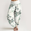 Print Pine Trees Mountains Pattern Pure Cotton Women's Elastic Waist Harem Pants