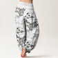 Print Pine Trees Mountains Pattern Pure Cotton Women's Elastic Waist Harem Pants