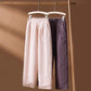 Winter Plain Cotton Thermal Women's Wide Leg Pants With Pockets