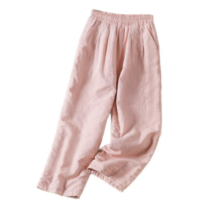 Winter Plain Cotton Thermal Women's Wide Leg Pants With Pockets