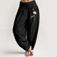 Pink Lotus Flower Lotus Leaves Pattern Women's Elastic Waist Harem Pure Cotton Pants