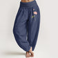 Pink Lotus Flower Lotus Leaves Pattern Women's Elastic Waist Harem Pure Cotton Pants
