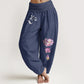 Blooming Lotus Om Symbol Pattern Women's Elastic Waist Harem Pure Cotton Pants