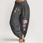 Blooming Lotus Om Symbol Pattern Women's Elastic Waist Harem Pure Cotton Pants