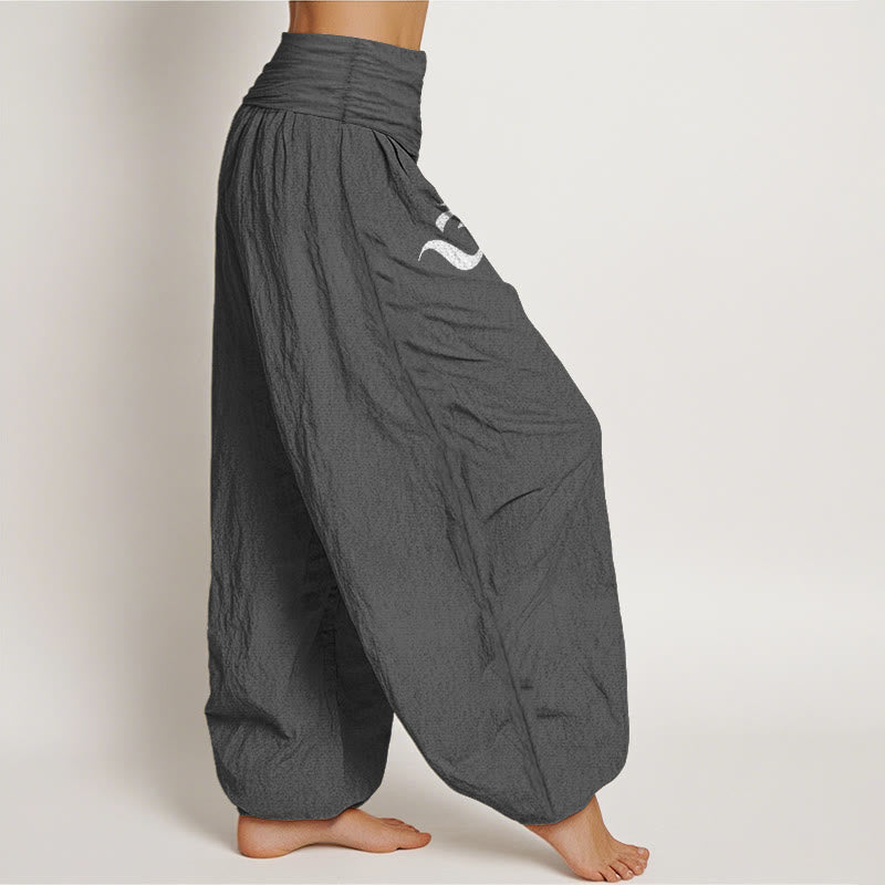 Blooming Lotus Om Symbol Pattern Women's Elastic Waist Harem Pure Cotton Pants