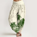 Pure Cotton Chinese Calligraphy Landscape Painting Women's Elastic Waist Harem Pants