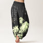 Pure Cotton Chinese Calligraphy Landscape Painting Women's Elastic Waist Harem Pants
